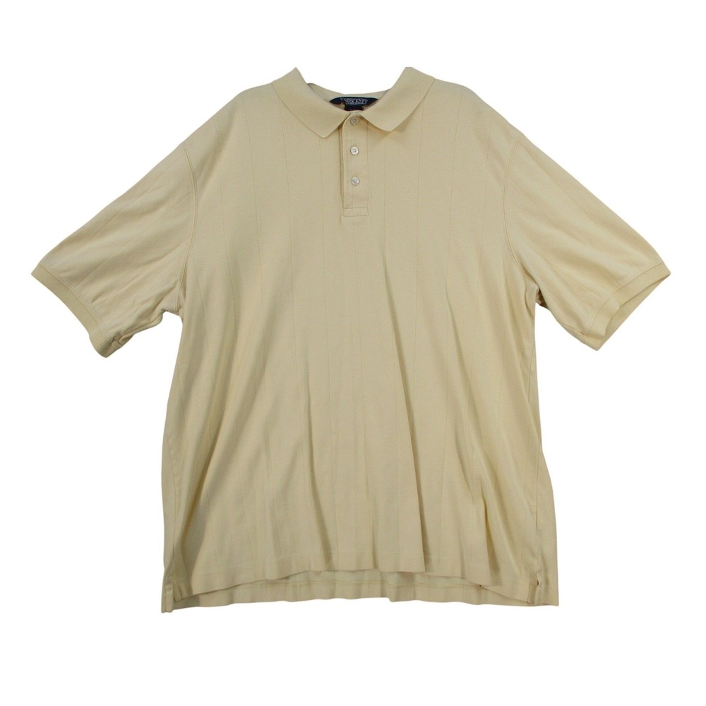 Lands End Men Polo Shirt XL 46-48 Yellow Short Sleeve Shadow Stripe Cotton Blend